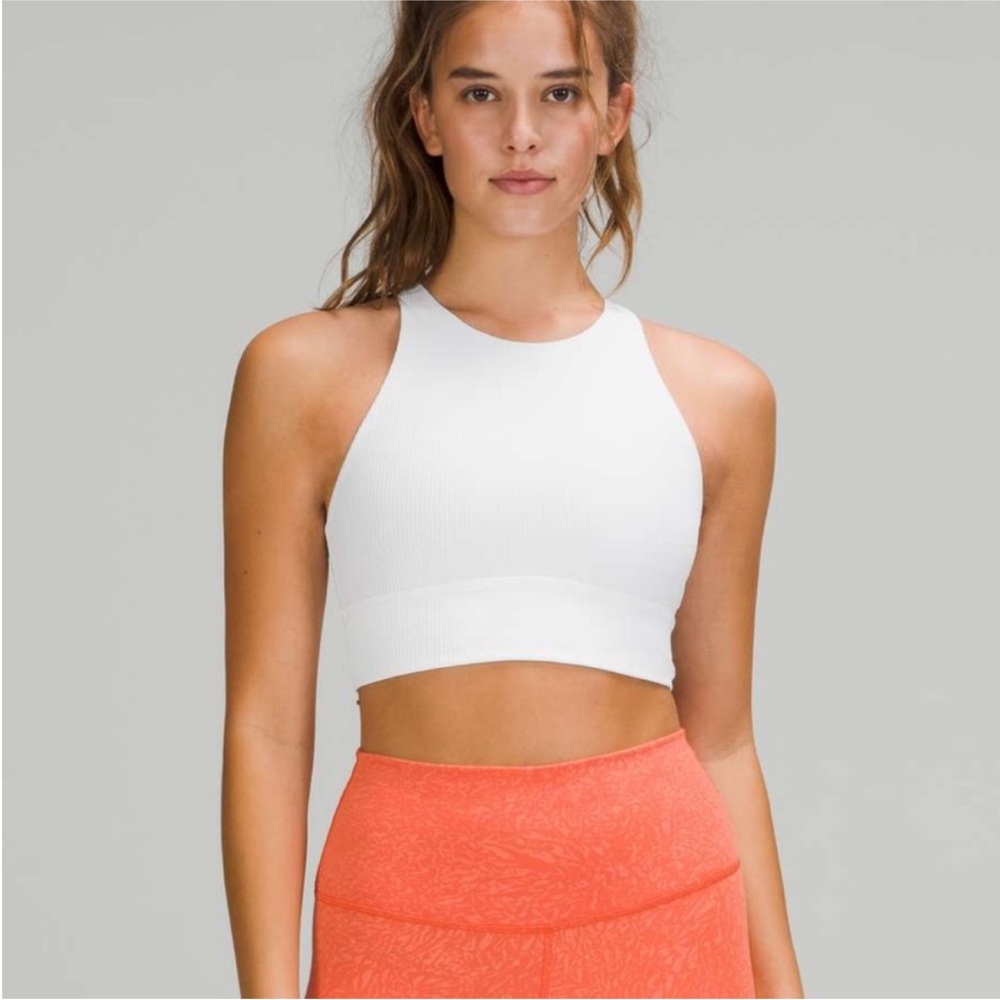 White ribbed lululemon high neck long line energy bra - Picture 2 of 7
